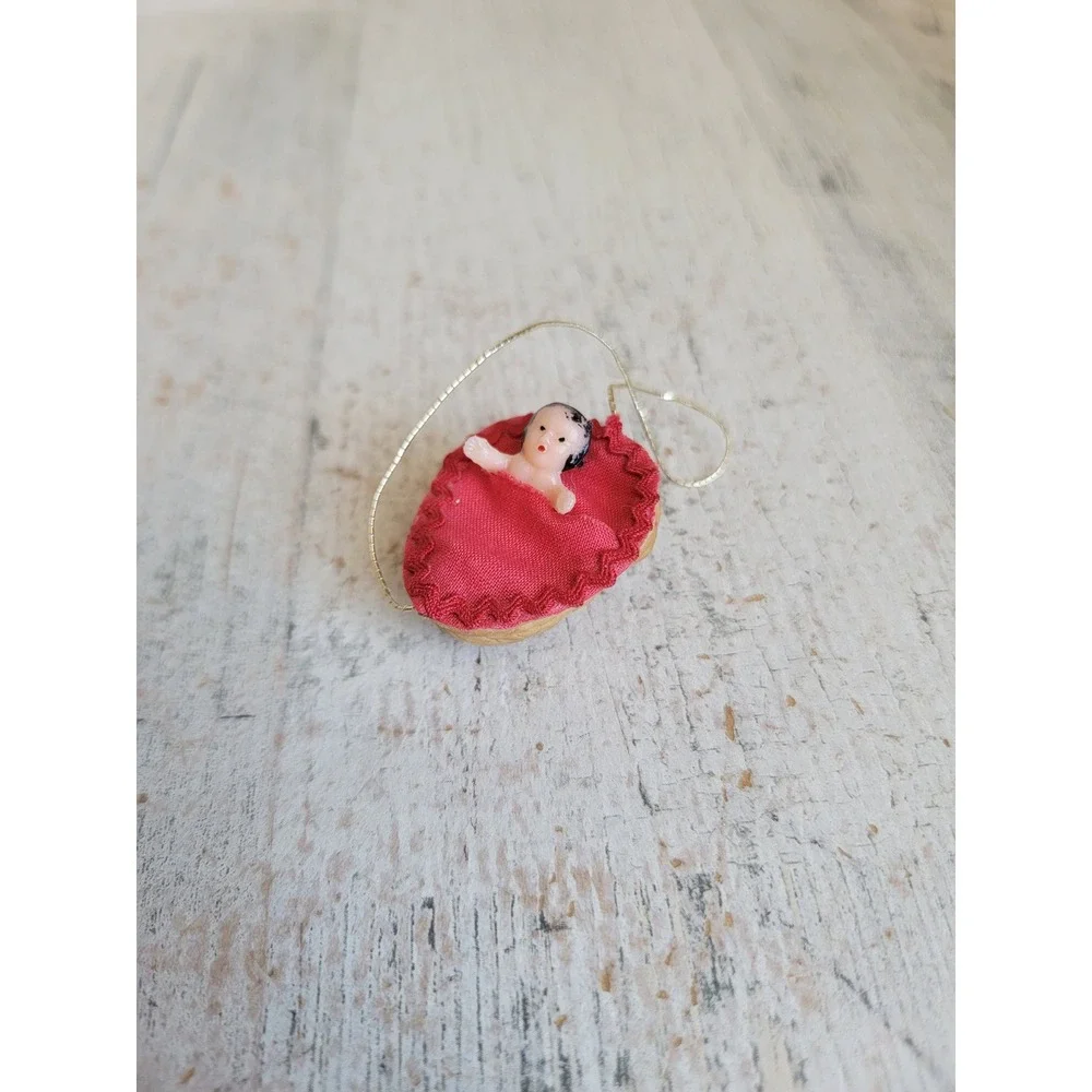 Vintage miniature Victorian baby Walnut unique ornament Xmas home